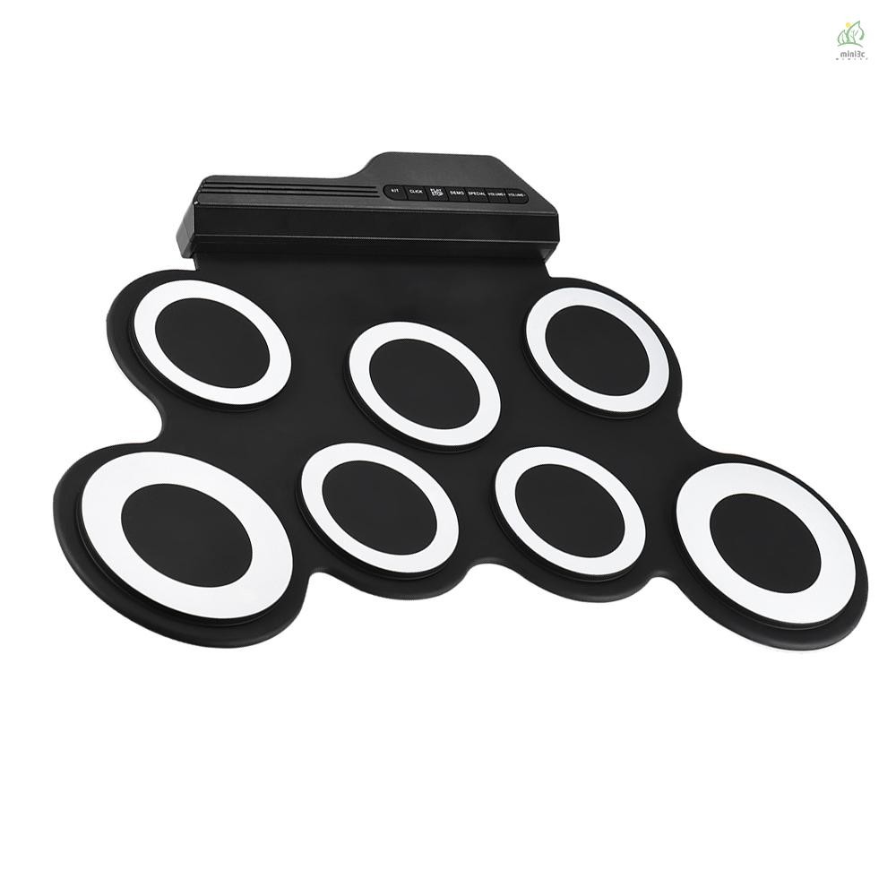 Mini3cstore ขนาดกะทัดรัดแบบพกพาดิจิตอลอิเล็กทรอนิกส์ Roll Up กลองชุดชุด 7 ซิลิคอนกลอง Pads USB ขับเคลื่อนด้วย Drumsticks เท้าเหยียบ 3.5 มม.สายสัญญาณเสียงสําหรับฝึกซ้อมเริ่มต้นเด็ก