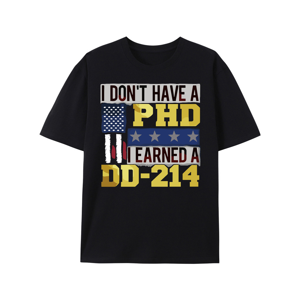 เสื้อยืดกราฟิก DD-214 สําหรับผู้ชาย - ดีไซน์ "I Earned A PhD ใน 3.14 วัน" พร้อมธงชาติอเมริกัน