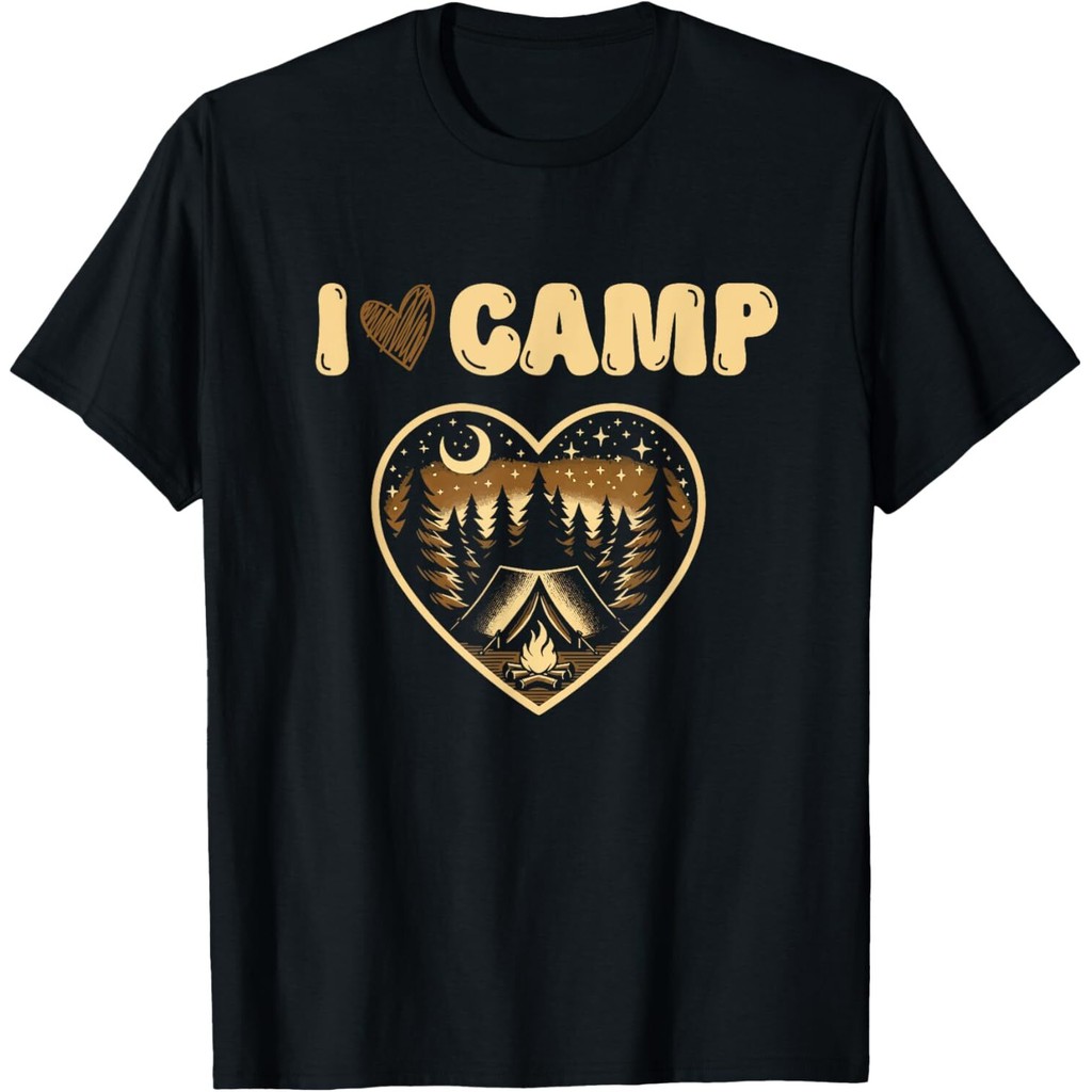 I Love Camp Funny Glamping Camping Lover Design เสื้อยืด Mans