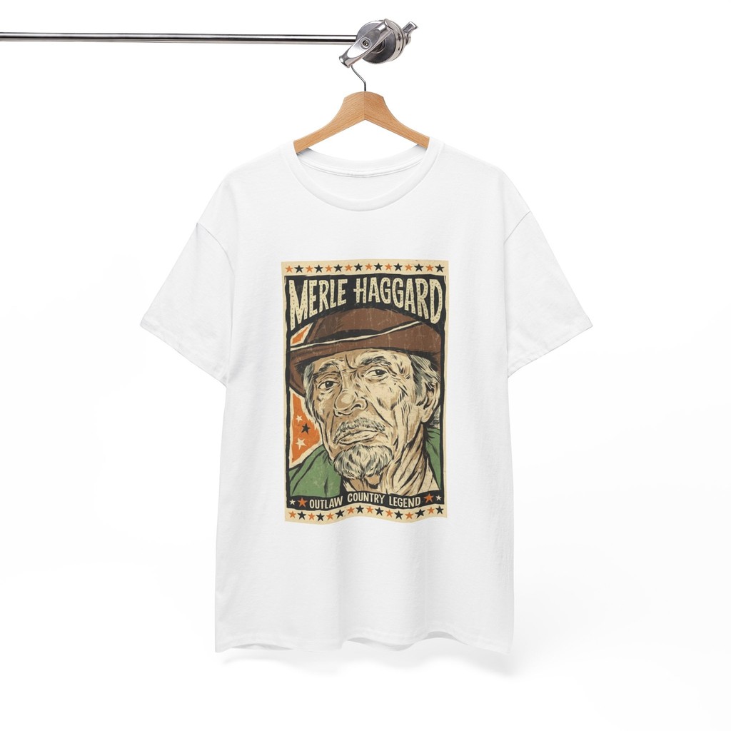 เสื้อยืดHeavy CottonแบบUnisex ลายMerle Haggard RetroVintage
