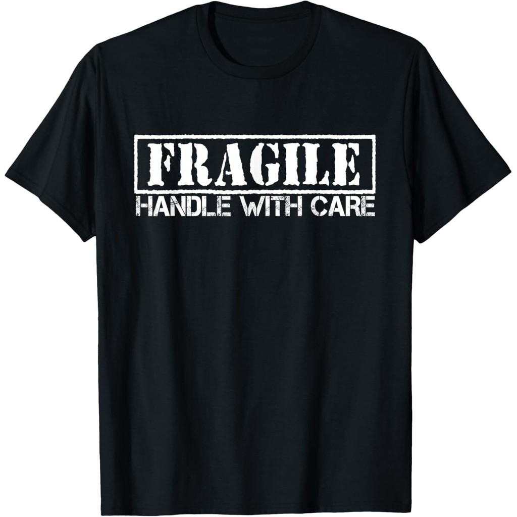 Genyolo Fragile Handle With Care Shirt. Grunge Quote เสื้อยืด Mans