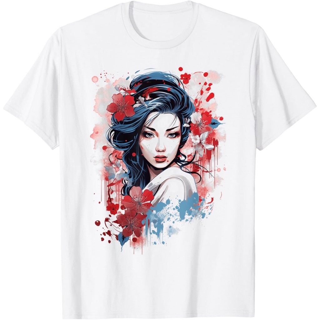 Geisha Japanese Art Graphic Tees สําหรับผู้ชายเสื้อยืด Mans