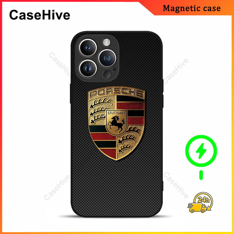 เคสโทรศัพท์ Porsche Gold สําหรับ iPhone 17 Pro Max / iPhone 16 Pro Max / 15 Pro Max / 13 / Samsung Galaxy S25 Ultra / S24 Plus CP350