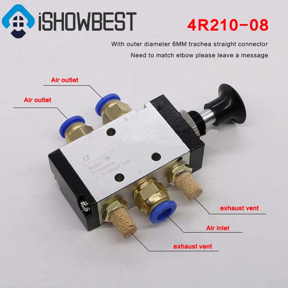 4R210-08 Push Pull วาล์วนิวเมติก 5 วิธี 2 Pos 1/4 "BSPT & Connector Silencer
