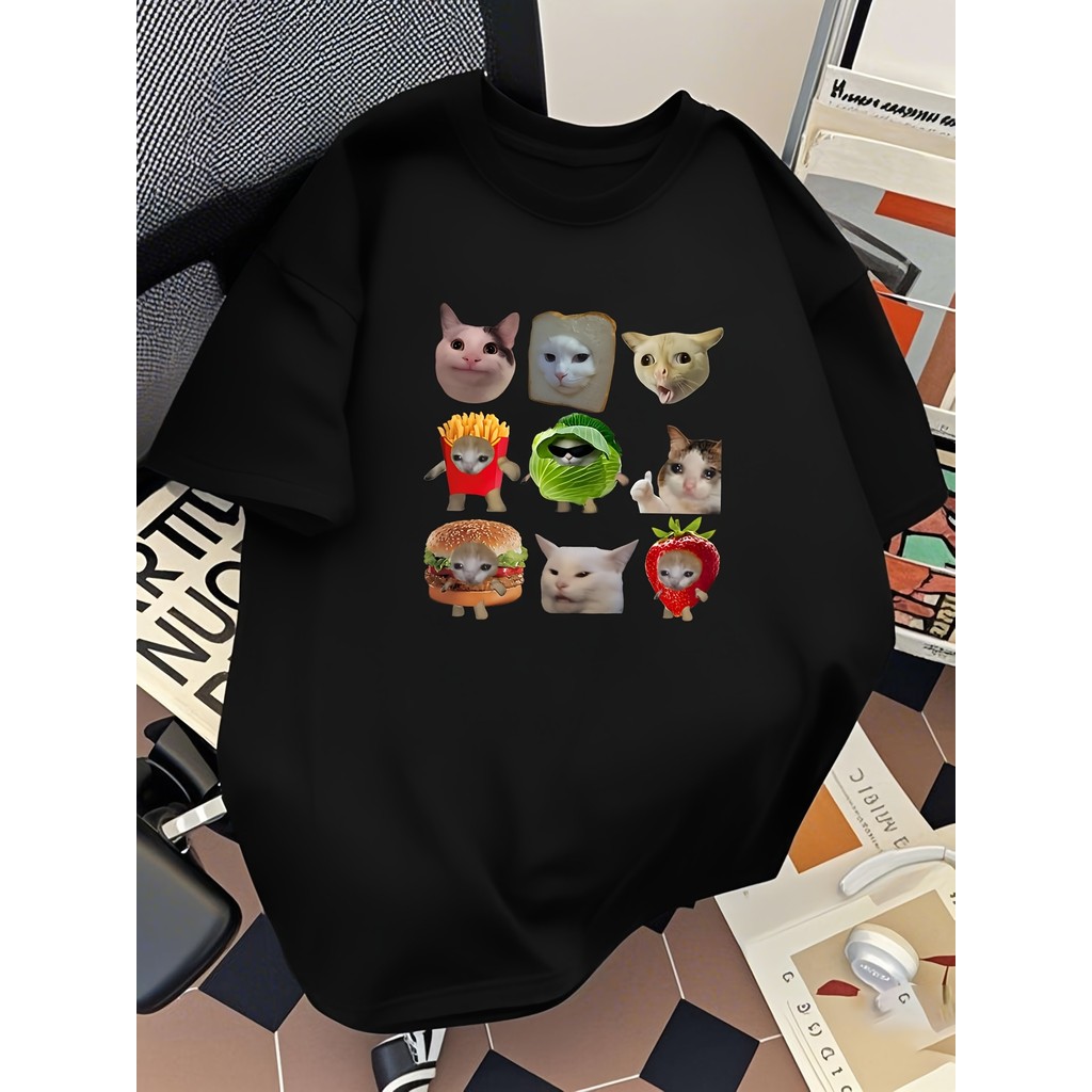 เพียร์สัน OBM เสื้อยืดพิมพ์ลายแมวลําลองผู้ชาย - ผ้าฝ้ายแท้ 100% เสื้อยืดคอลูกเรือนุ่มยืดพร้อมการออกแ