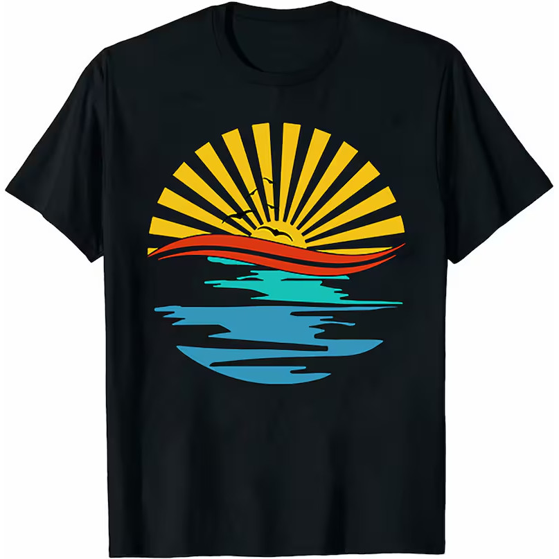 Sunset Rays เสื้อหยัก Retro Sunshine เสื้อ Sun Rays Tee