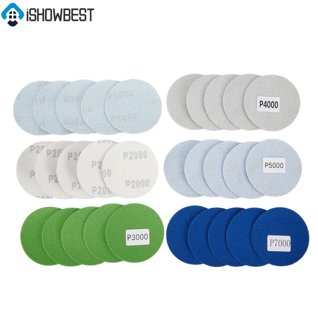 30ชิ้น3นิ้วแผ่นขัด1000/2000/3000/4000/5000/7000กรวดกระดาษทรายเปียกและแห้ง