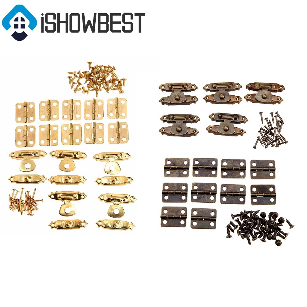 15ชิ้น/เซ็ตโบราณตู้บานพับกล่องไม้บานพับกลอนสลักฮาร์ดแวร์เฟอร์นิเจอร์