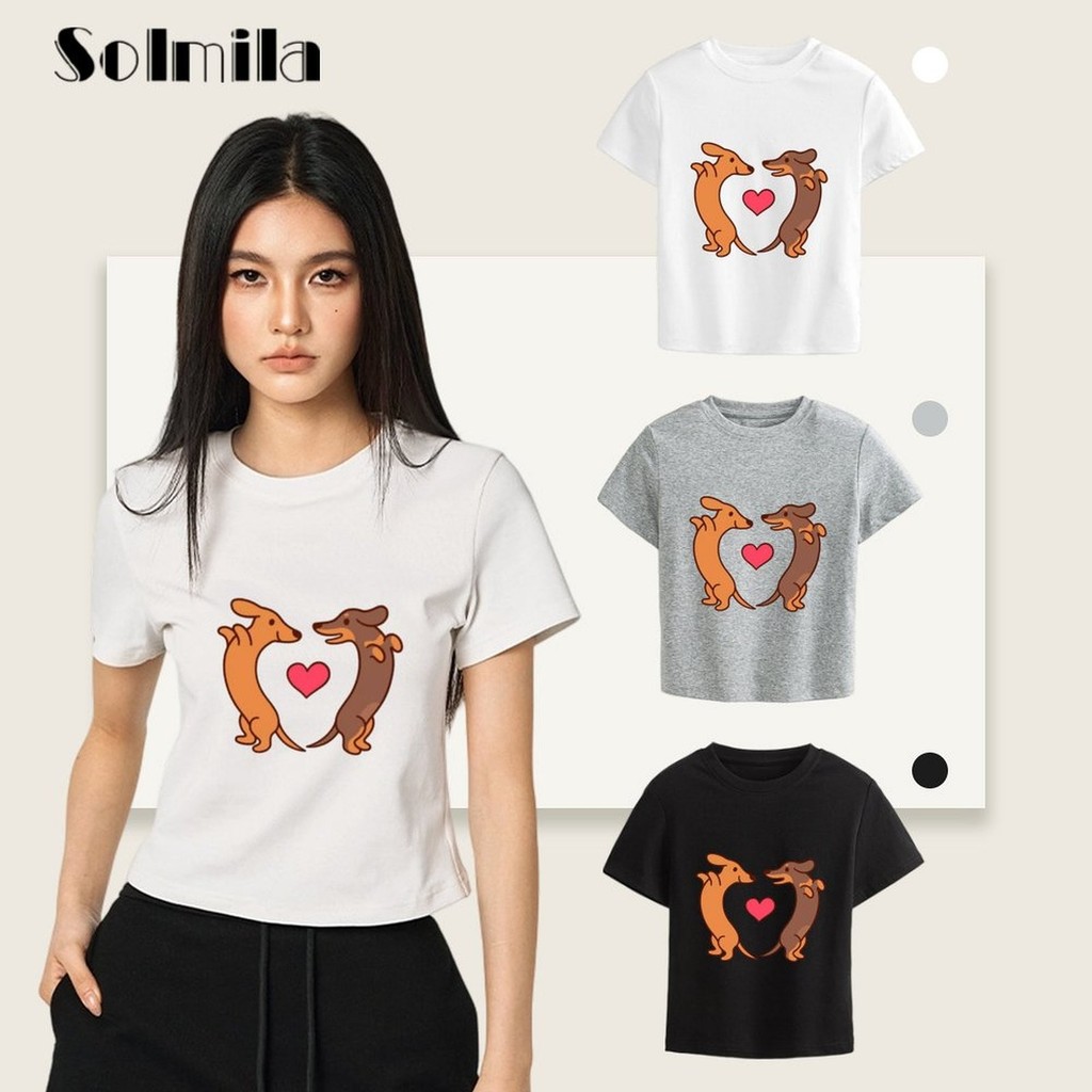 oufei ผู้หญิงฤดูร้อนสุนัข Love พิมพ์ Slim แฟชั่น Basic รอบคอแขนสั้น T เสื้อ