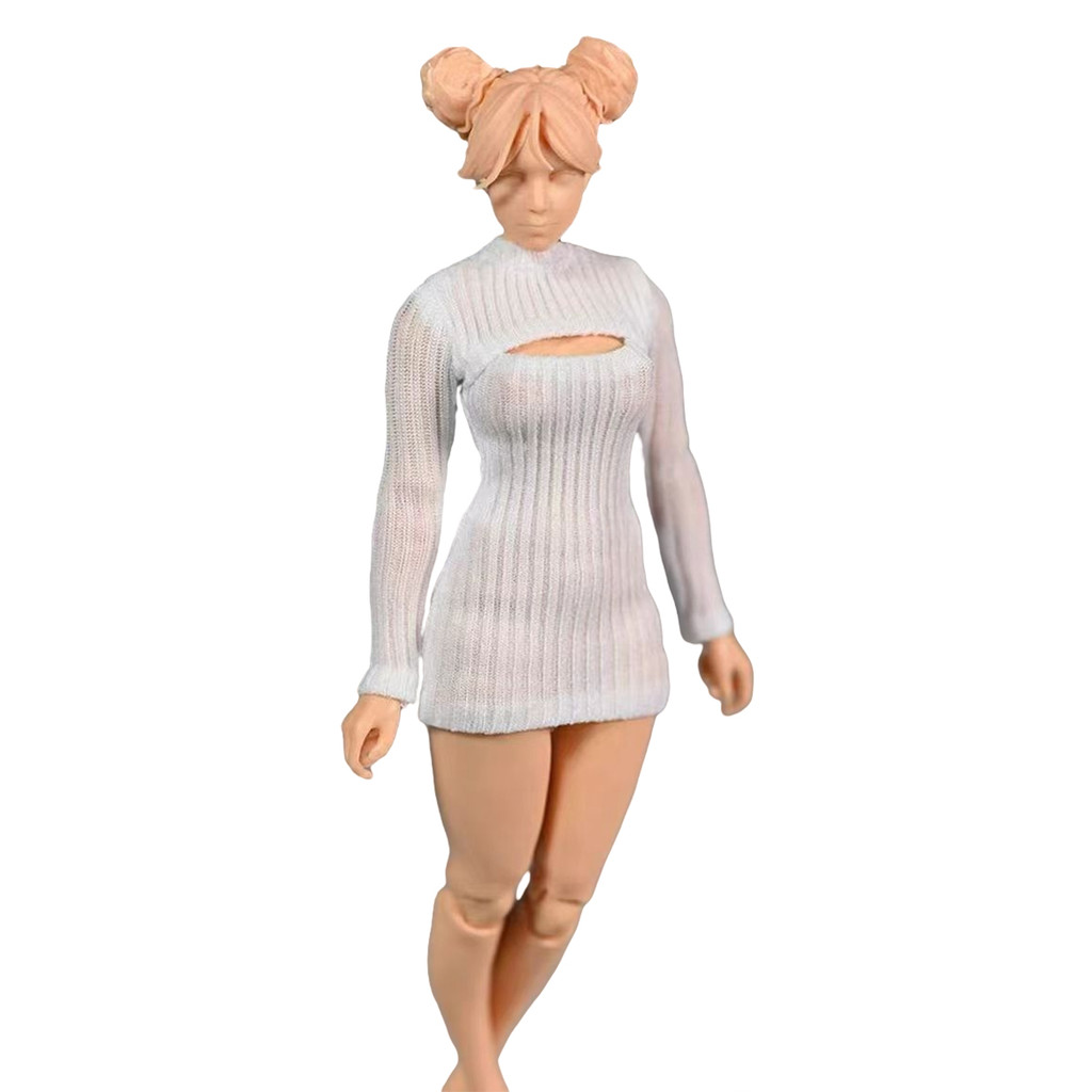 สวัสดี 1/12 ชุดเดรสลายทางหยาบเสื้อสเวตเตอร์แยกเสื้อผ้าสีขาวอุปกรณ์เสริมสําหรับฟิกเกอร์ 6"