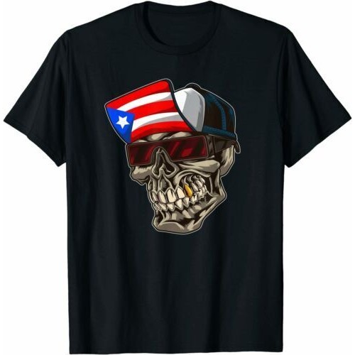 Cool Puerto Rican Skull พร้อมเสื้อยืด Puerto Rico Flag Great