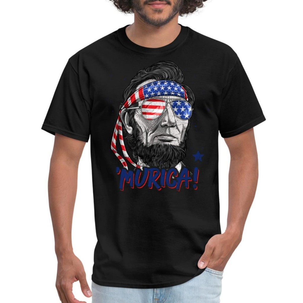 Merica Abe Lincoln Funny 4Th Of July เสื้อยืดผู้ชาย