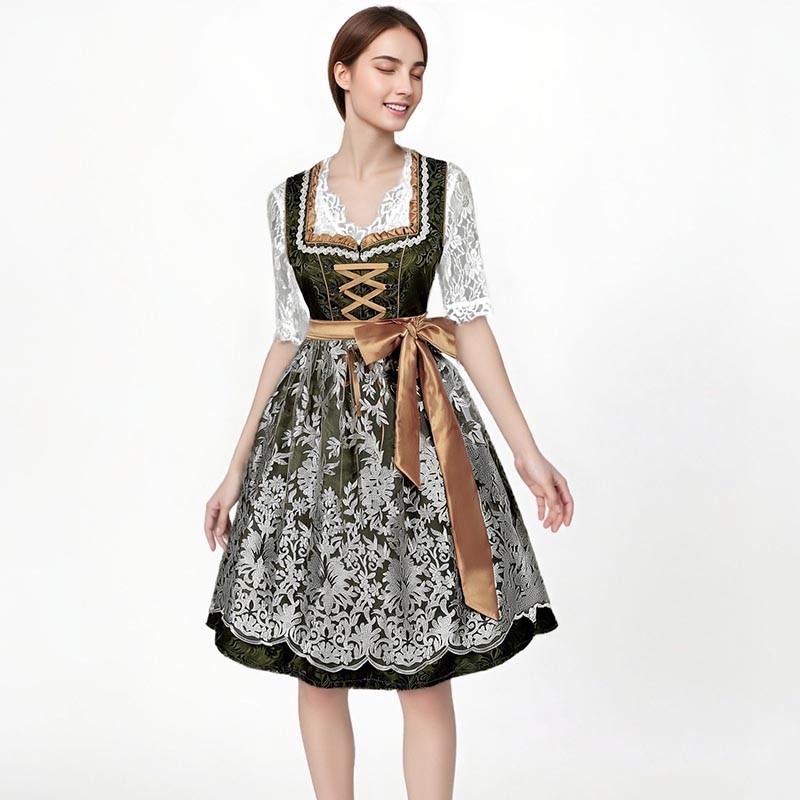 Oktoberfest Dress ชุด Dirndl 3 ชิ้น สตรี ยาว เยอรมัน สำหรับ Oktoberfest & ฮาโลวีน