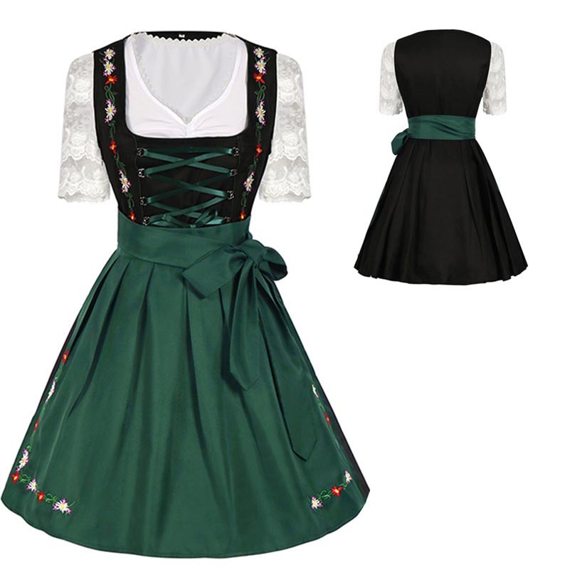 Bavaria Oktoberfest เครื่องแต่งกาย Dirndl ชุดเยอรมันเบียร์สำหรับหญิง ชุดคอสเพลย์