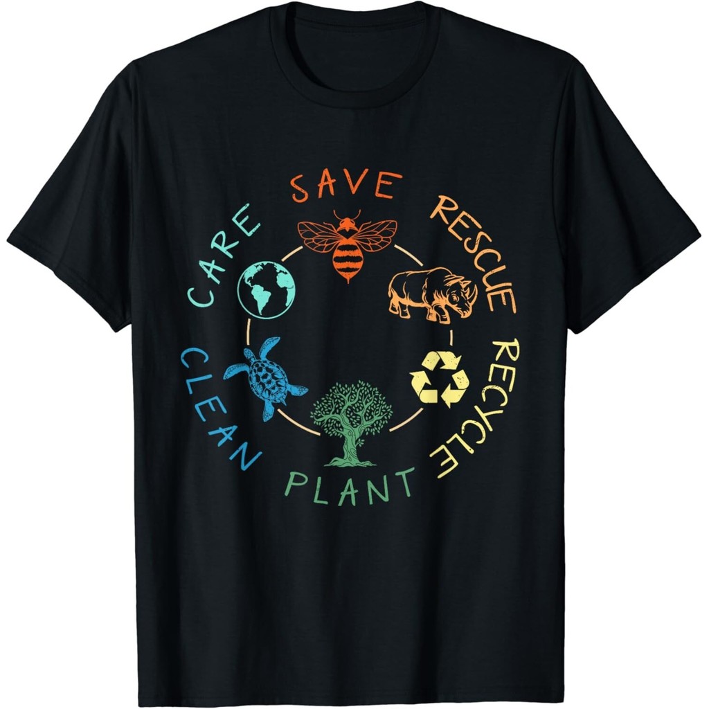 Save Bees Rescue Animals Recycle Plastic Earth Day 2024 เสื้อยืด