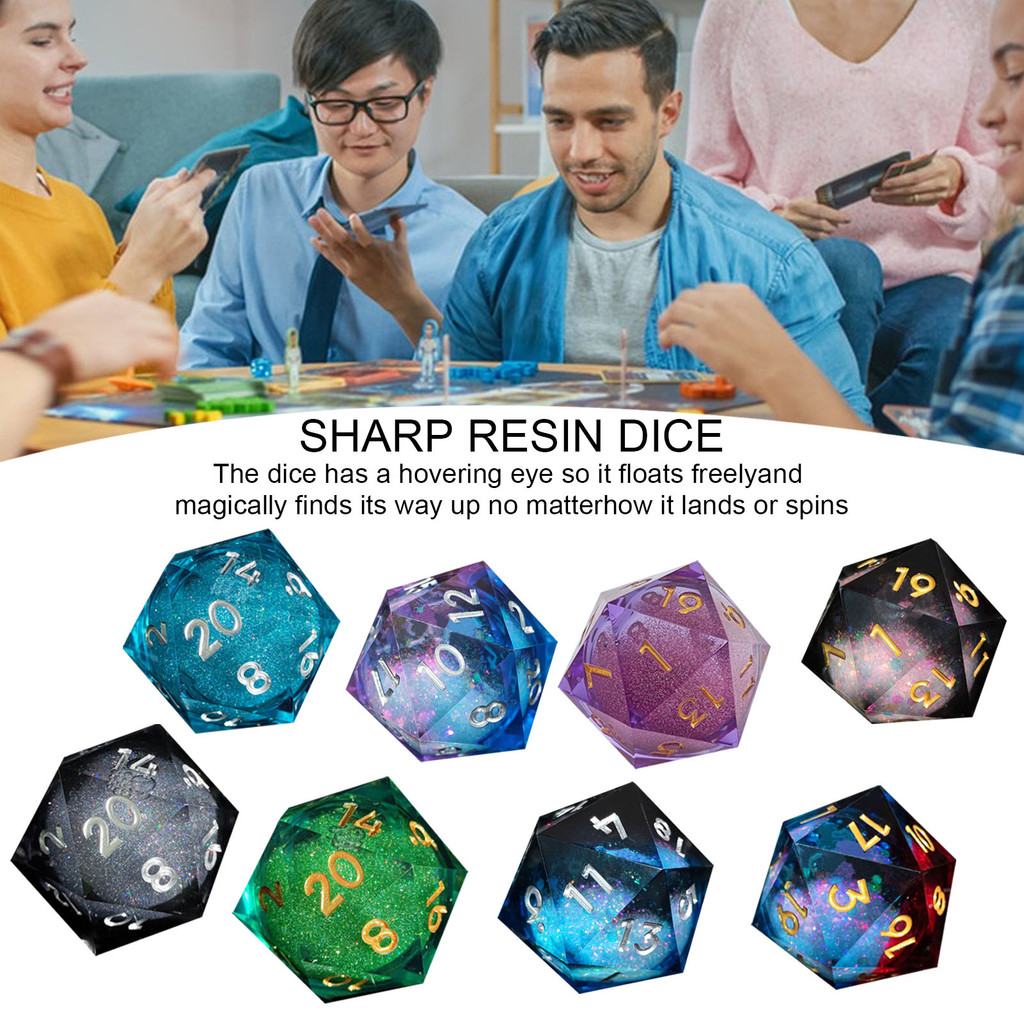 Gzmj Liquid Core เรซิ่นลูกเต๋า Sharp Edge 20 ด้านลูกเต๋า Golden Silver-สีจํานวน Polyhedral ลูกเต๋า Q