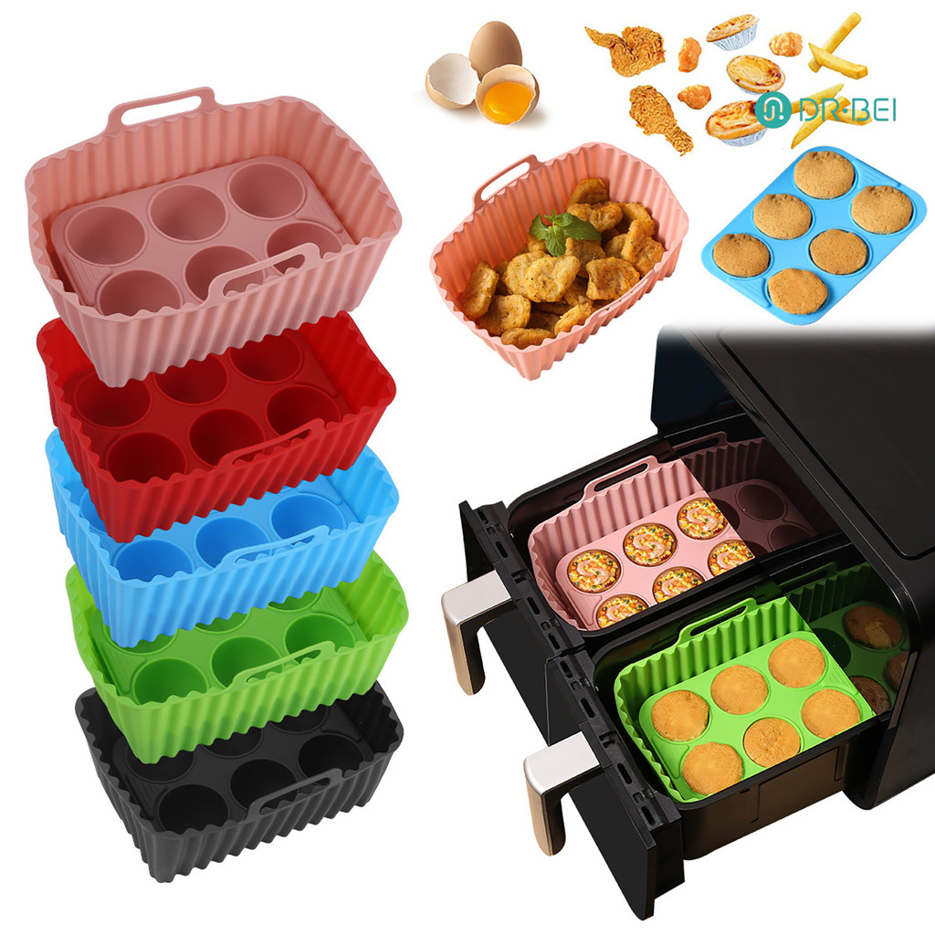 DR.BEI Air Fryer Liners ถาดอบซิลิโคนรูปสี่เหลี่ยมผืนผ้า Non-Stick แม่พิมพ์สําหรับเค้ก Jelly Pudding เครื่องล้างจานปลอดภัย Air Fryer อุปกรณ์เสริม
