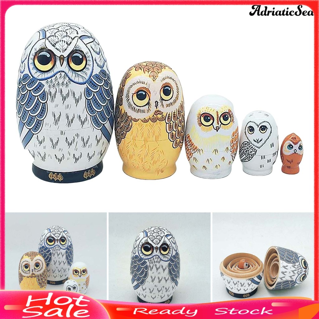 [COD]✰5 ชั้นนกฮูก Matryoshka ตุ๊กตาไม้รัสเซีย Nesting ตุ๊กตาการศึกษา Nesting นกฮูกของเล่นเด็กของขวัญตกแต่งบ้านโต๊ะ