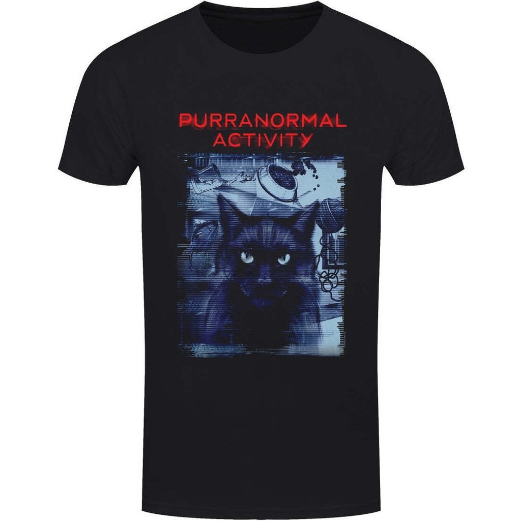 Purranormal Activity เสื้อยืดสีดํา, Feline Paranormal, Ghosts Fear, Horror Cats