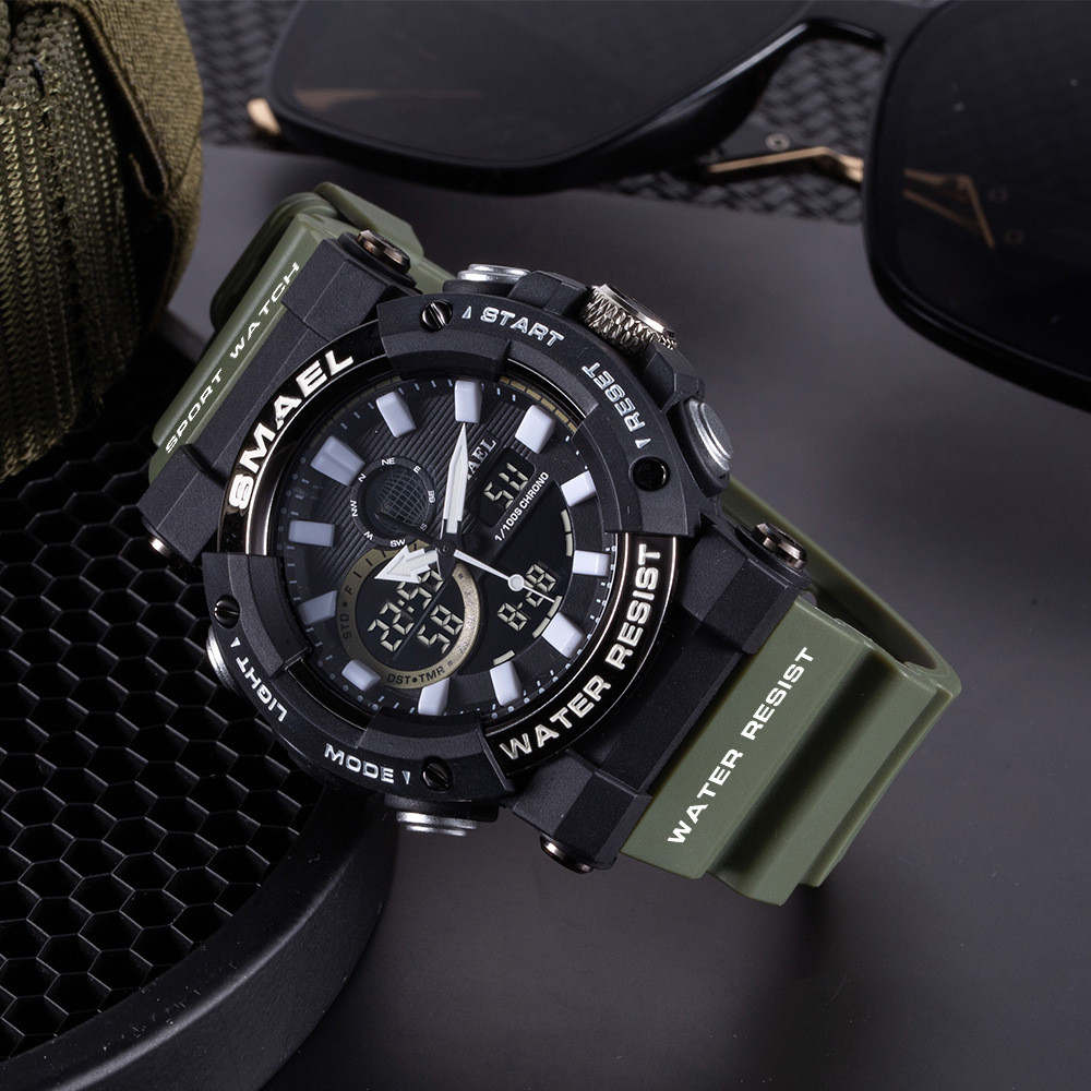 SMAEL Dual-display Digital Sport Watch สําหรับผู้ชาย Luminous มัลติฟังก์ชั่นกันน้ํานาฬิกาอิเล็กทรอนิ