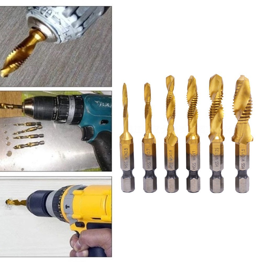 [Cra-H] 1PC ไทเทเนียมชุบ Hex Shank HSS สกรูเกลียวเมตริกแตะเจาะ Compound tap❀ - รูปที่ 4