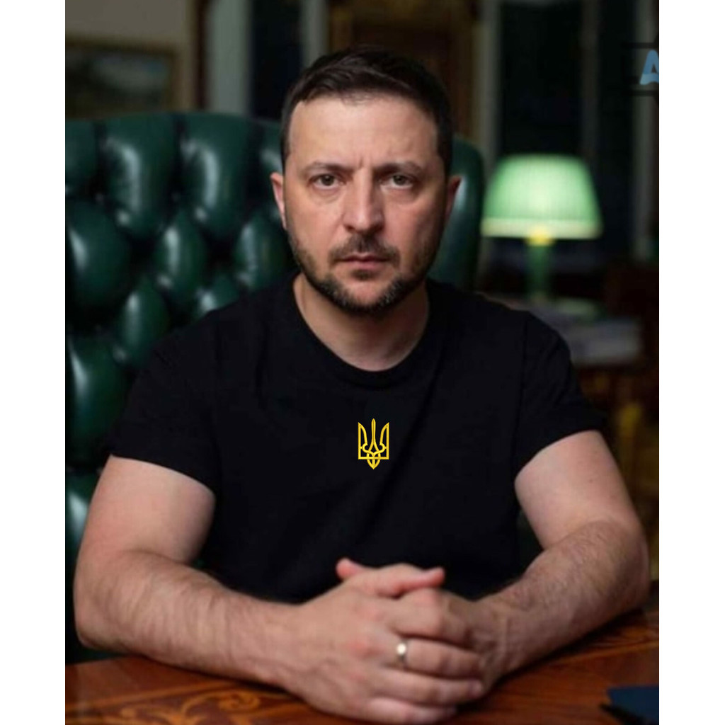 เสื้อยืดยูเครน เสื้อปัก Zelensky เสื้อยืดโลโก้ Trident สีทองยูเครน
