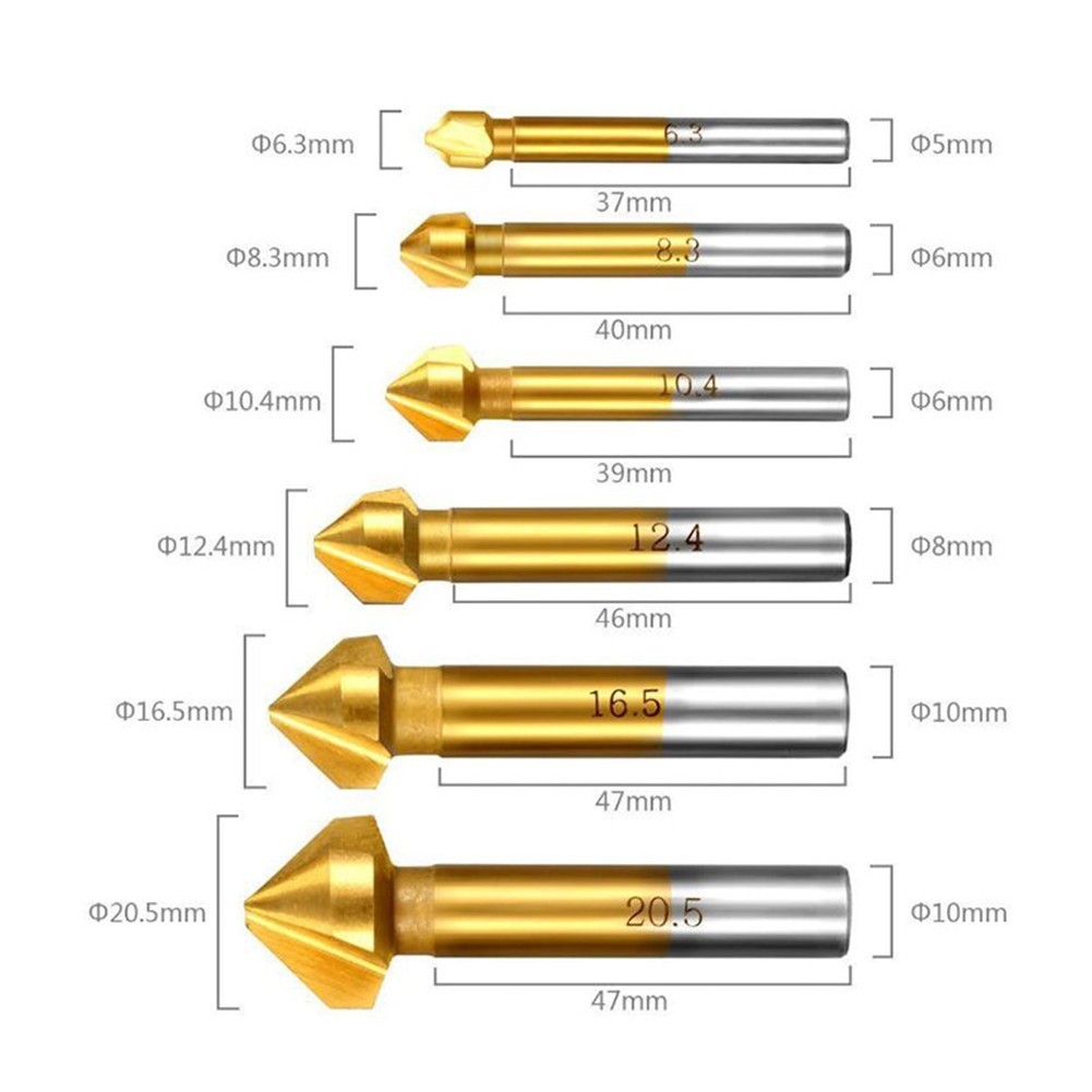 【จัดส่งเร็ว】LALA3Flute Countersink เจาะ Bit 90 องศา Chamfering เครื่องมือ Chamfer Cutter 6.3-20.5 มม.
