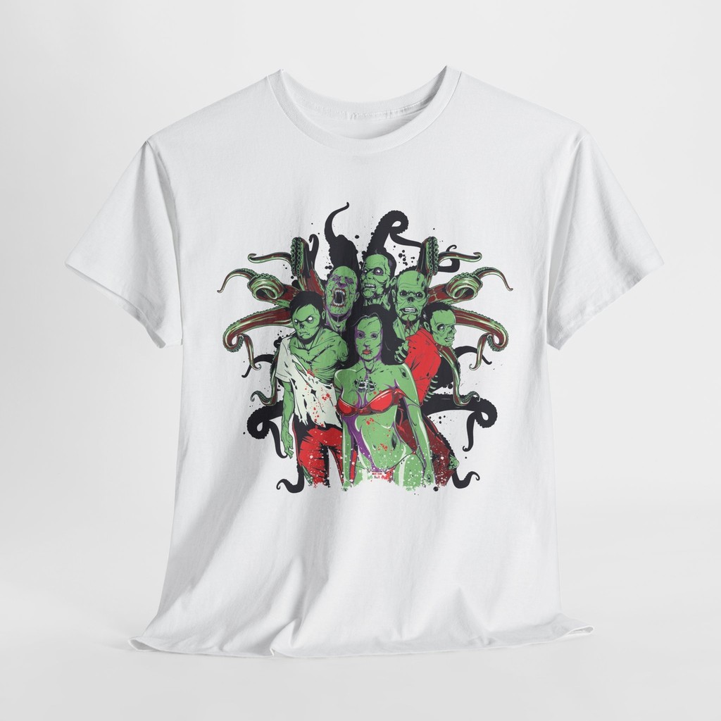 "Zombie Apocalypse Unleashed: เสื้อยืดผู้ชายตัวหนาพร้อมดีไซน์การ์ตูน Undead"