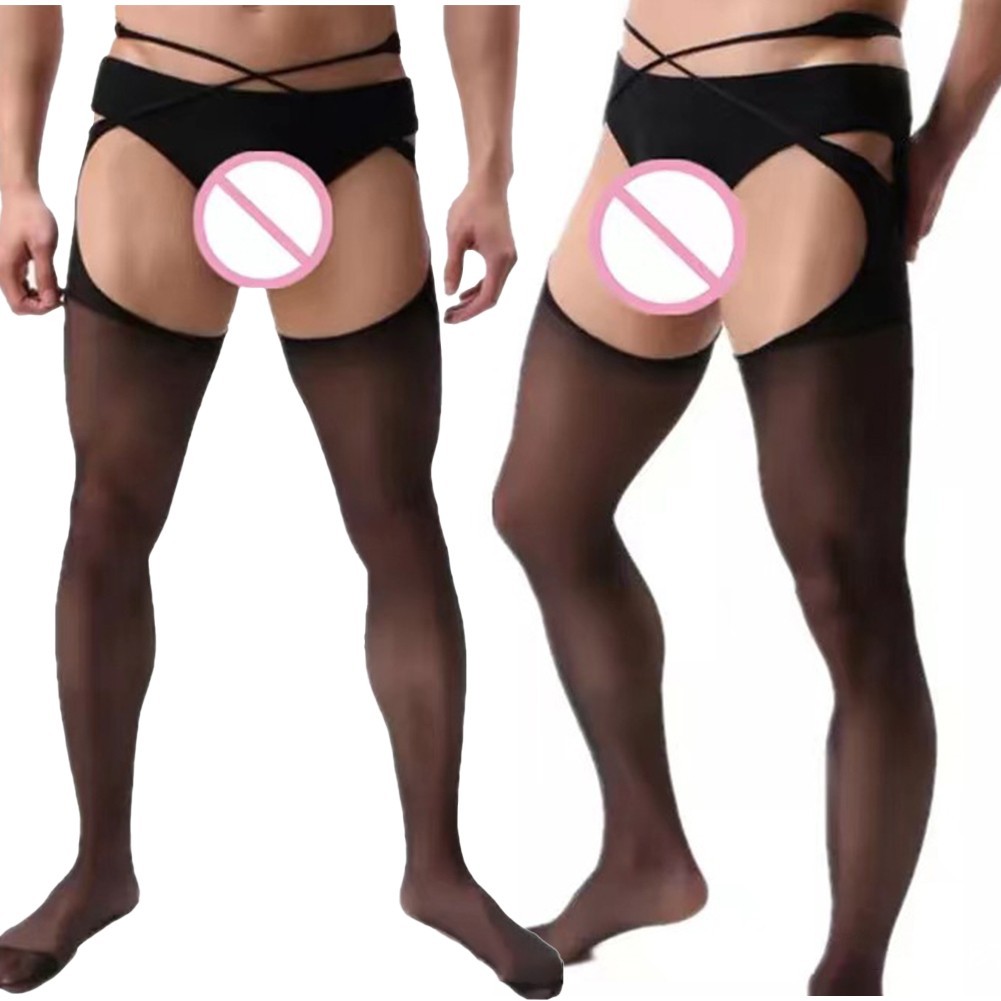 [CH] Men Sissy Body Pantyhose Sheer Mesh Hollow Out Fishnet Tights Pants
