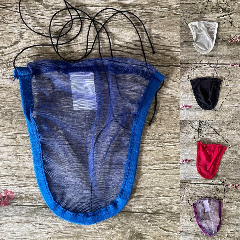 [CH] Mens Sexy Lace Up Pouch G-String Sheer บิกินี่บางเฉียบกางเกงทองชุดชั้นใน - รูปที่ 3