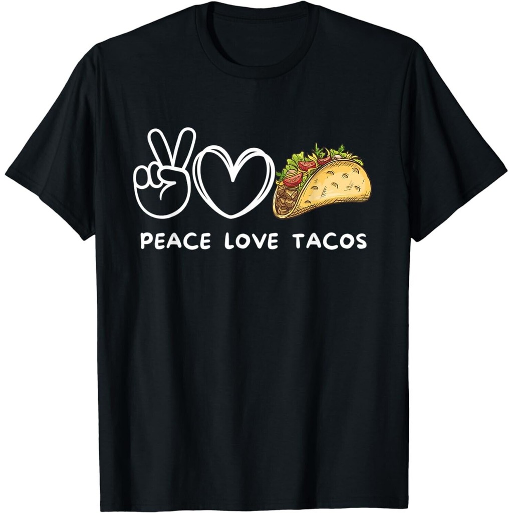 เสื้อยืดสำหรับคนที่ชอบอาหาร tacos สไตล์เรโทร tema Peace, Love Tacos