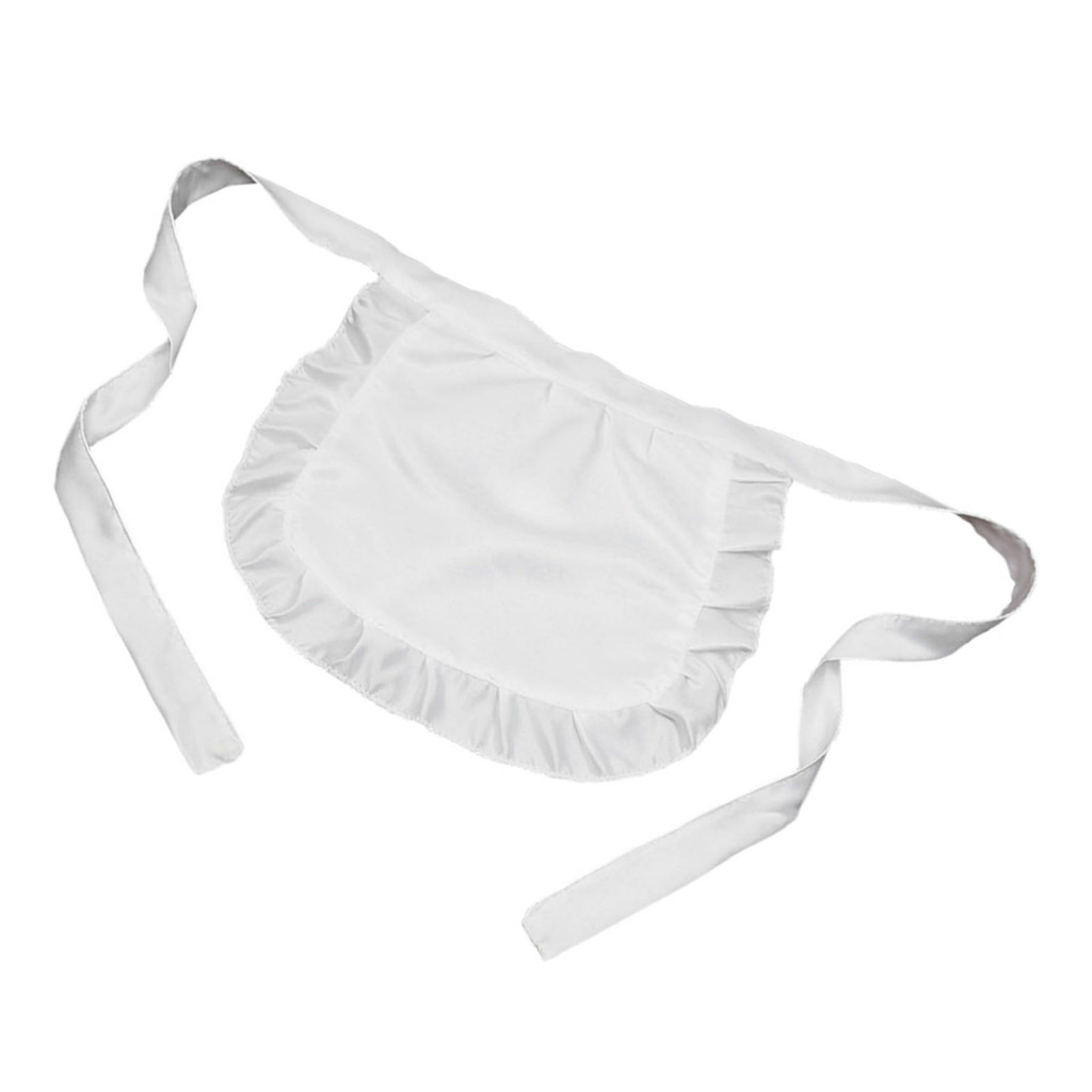 Ruffled ผ้ากันเปื้อนสีขาวผู้หญิงเอวผ้ากันเปื้อน M Aid คอสเพลย์เครื่องแต่งกายครึ่งผ้ากันเปื้อน M Aid 