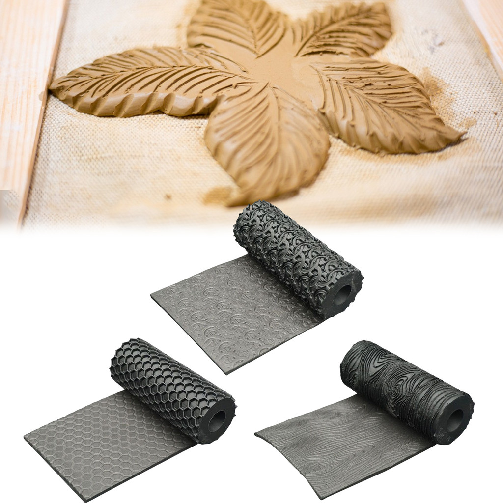 Gzmj Clay Texture Roller เครื่องปั้นดินเผาแสตมป์ Roller เครื่องมือ Textured Rolling Pins สําหรับเซรา