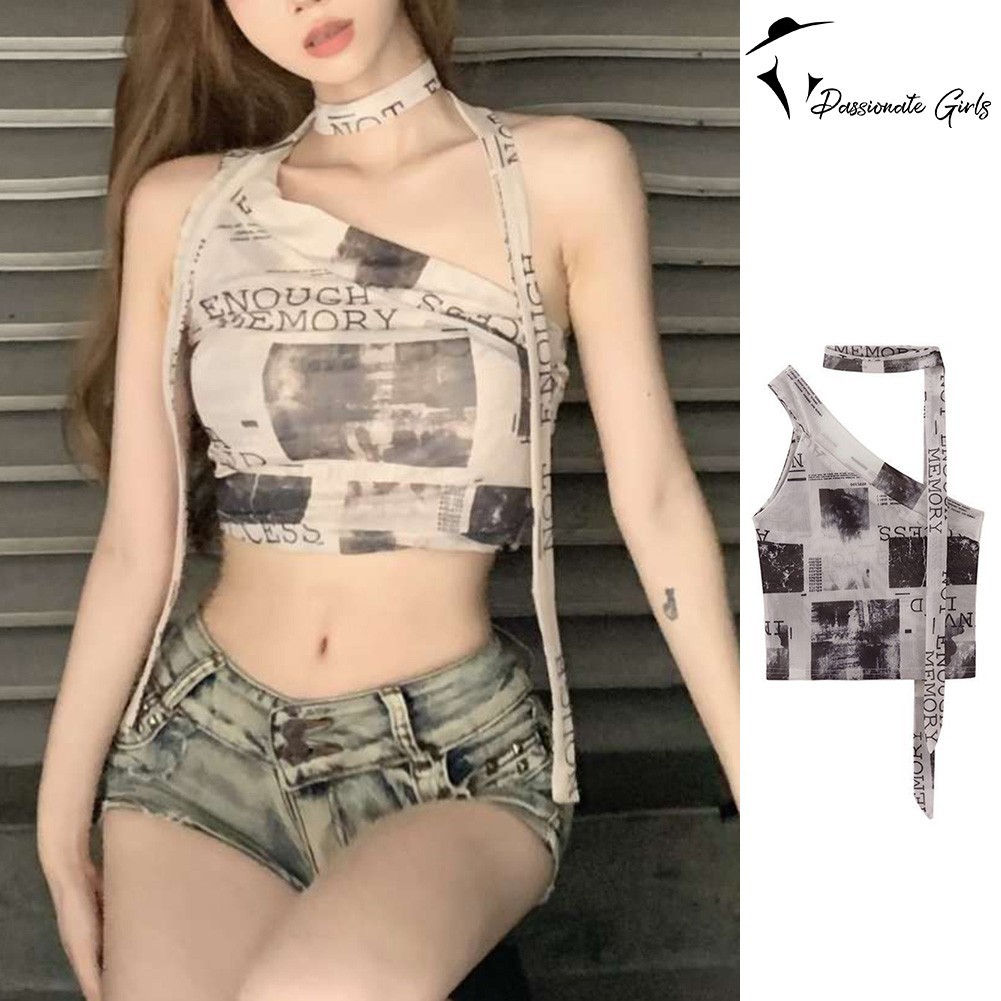 [LDR] เสื้อคล้องคอดีไซน์ตัวอักษรปิดไหล่สำหรับผู้หญิง สไตล์หวานและชิลล์