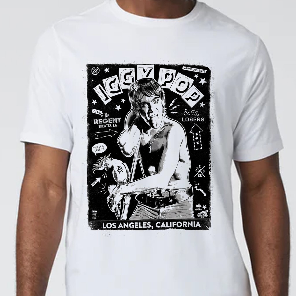 เสื้อยืด Iggy Pop และ The Stooges แบบ Punk Rock โดยใช้วัสดุ Gildan Softstyle