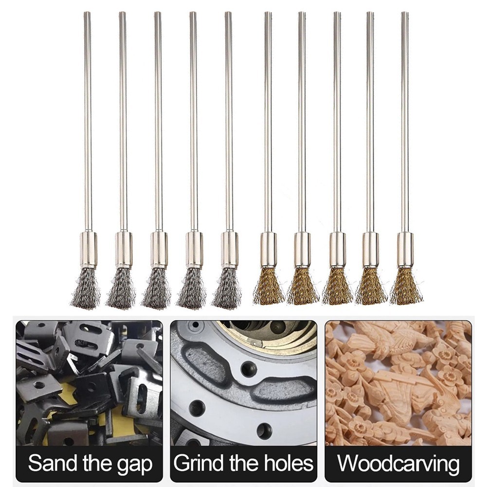 5ชิ้น3มิลลิเมตรก้าน100มิลลิเมตรทองเหลืองสแตนเลสลวดแปรงทําความสะอาดแปรงขัด - รูปที่ 2