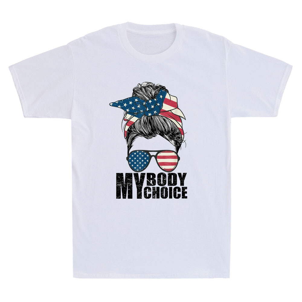 My Body My Choice Pro Choice Messy Bun US Flag Feminist เสื้อยืดตลก Tee