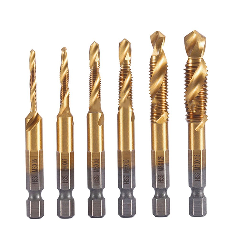[Cra-H] 1PC ไทเทเนียมชุบ Hex Shank HSS สกรูเกลียวเมตริกแตะเจาะ Compound tap❀ - รูปที่ 3