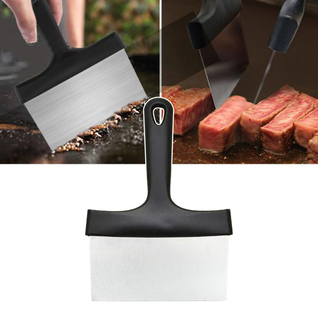 GZMJStainless Steel Griddle Scraper พร้อมที่จับ BBQ ทําความสะอาดพลั่วแบน Top Grill Scraper บาร์บีคิว