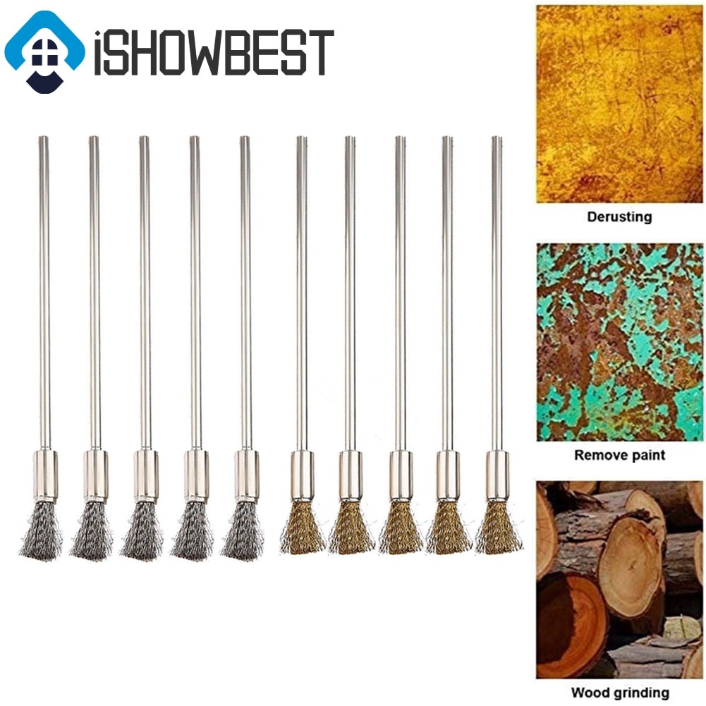 5ชิ้น3มิลลิเมตรก้าน100มิลลิเมตรทองเหลืองสแตนเลสลวดแปรงทําความสะอาดแปรงขัด