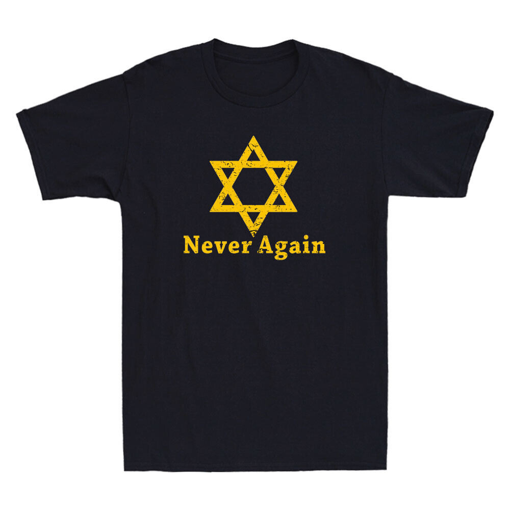 Never Again Jewish Star of David Anti Hamas Stand With Israel Retro Mens T-Shirt