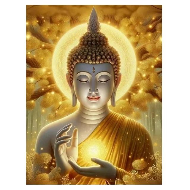 Fine Arts Golden Buddha Canvas Drawing Top - โปสเตอร์และพิมพ์พระพุทธรูป Flower Wall Art Recent Buddh