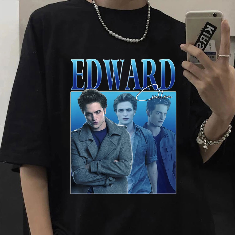 Edward Cullen Hold On Tightlight Saga Robert Pattinson เสื้อยืดผู้ชายผ้าฝ้าย
