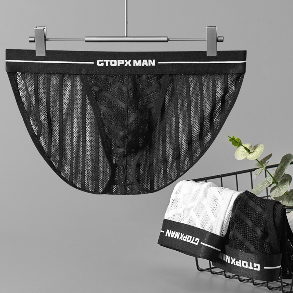 ⭐ ขายดี ⭐ ชุดชั้นในซีทรูกางเกงสำหรับผู้ชาย กางเกงระบายอากาศแบบแนวราบ