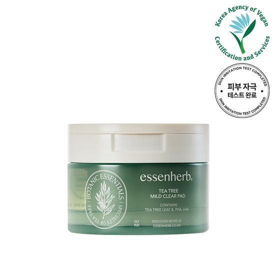 Essence Herb Tea Tree Mild Clear Pad 60 แผ่น Olive Young เกาหลีใต้