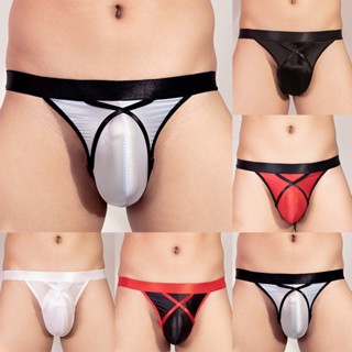 [ขายร้อน]ชุดชั้นในมันวาวสำหรับบุรุษ พร้อมกระเป๋าแนวราบ Thong…