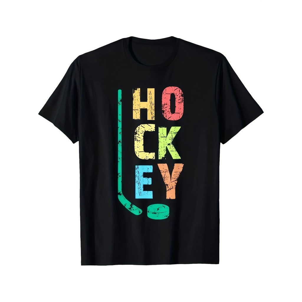 Retro Hockey Son เสื้อยืดผ้าระบายอากาศนุ่ม, เสื้อยืดแขนสั้นพร้อมการออกแบบกราฟิก "Hockey" ตัวหนา