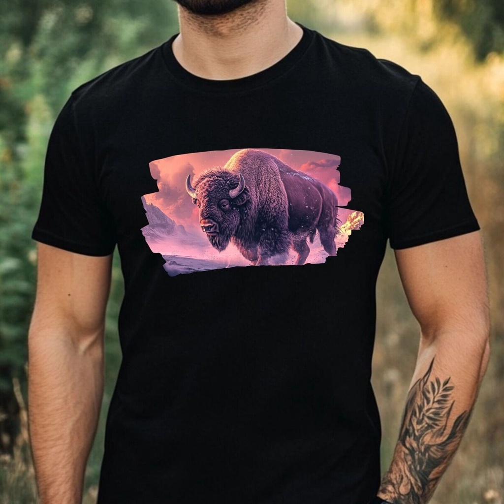 เสื้อยืดผ้าฝ้าย Mens Bison Motif ไซส์ Xs ถึง 3Xl-Fw6Er6T