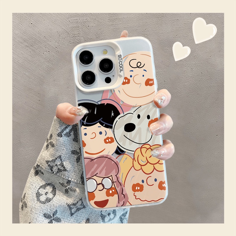 เคส Snoopy สำหรับ iPhone 16 16E 15 14 13 12 11 Pro Plus Max X XR Xs Max พิมพ์ขอบ เคสกันกระแทกกล้องแบบเต็ม