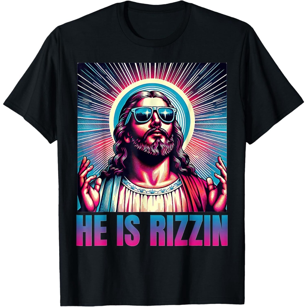 Mens Fashion Cotton Print He Is Rizzin Jesus T-Shirt